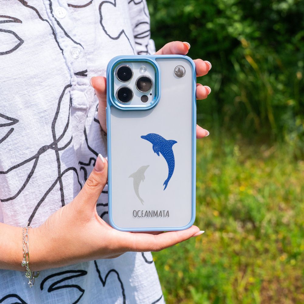 iPhone 15 pro max hoesje - dolfijnblauw - "Dolphin Twins" - duurzaam