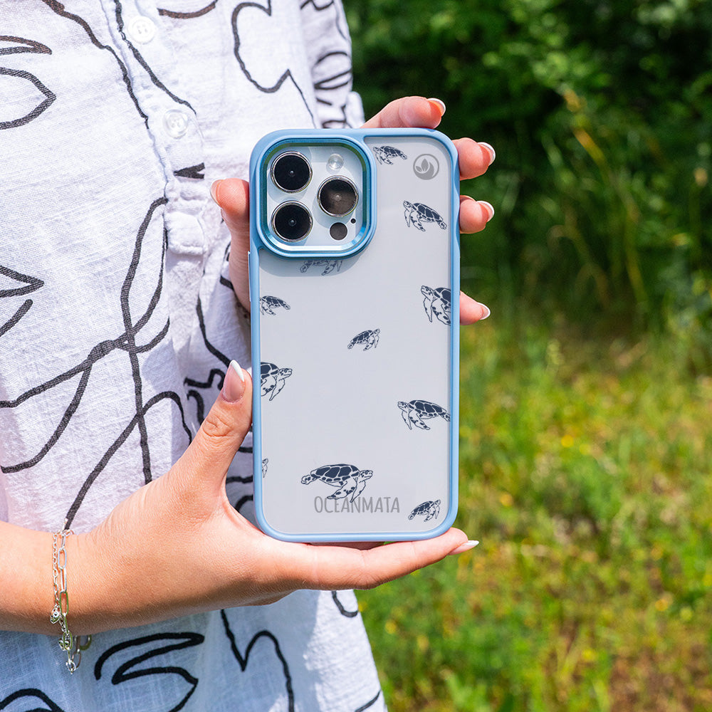 iPhone 16 pro max hoesje - schildpaddenblauw - "Turtlino" - duurzaam