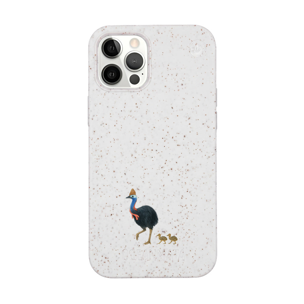 iPhone 12 pro / iPhone 12 Hülle - Cassowary weiß - "CassowaryStroll" - nachhaltig
