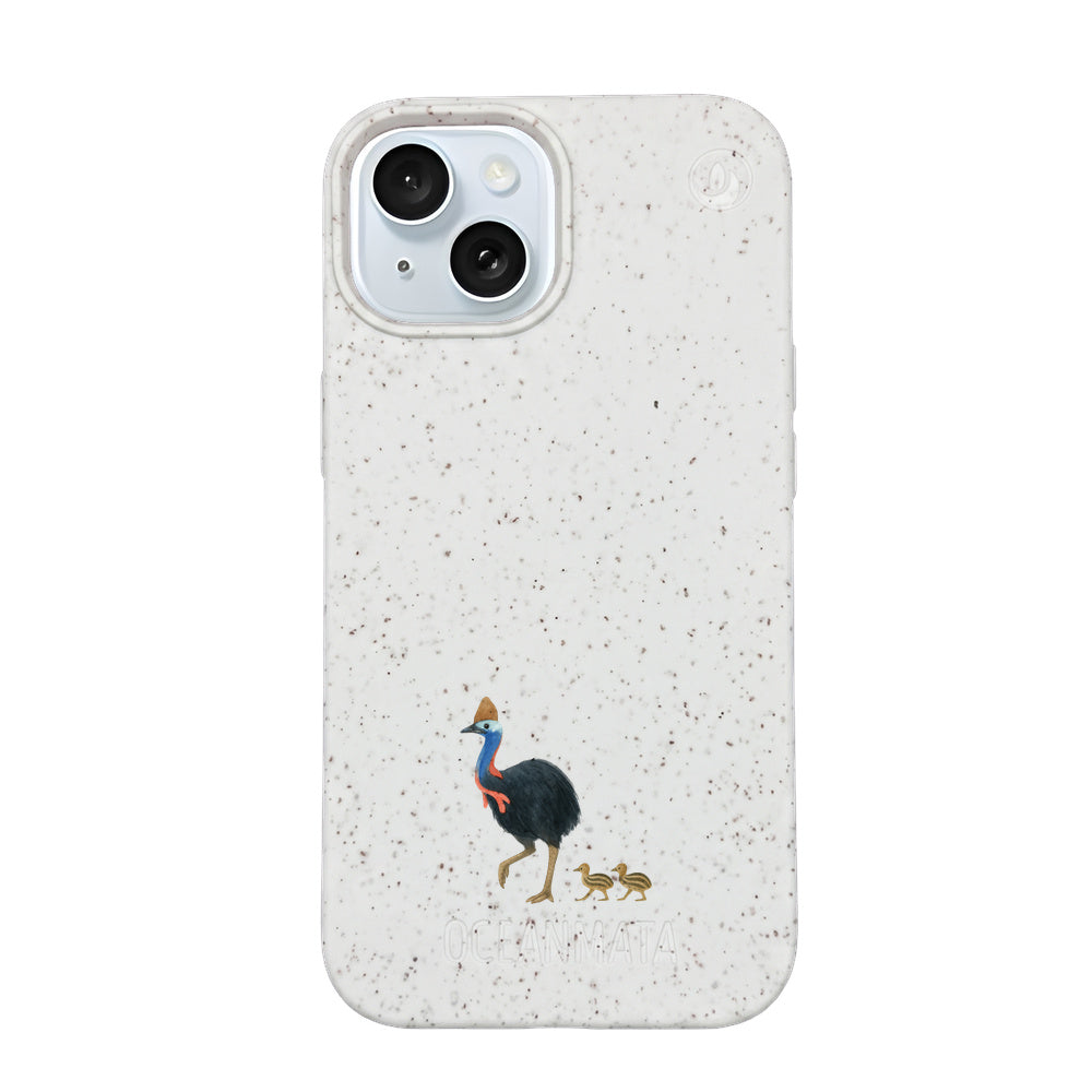 iPhone 15 Hülle - Cassowary weiß - "CassowaryStroll" - nachhaltig