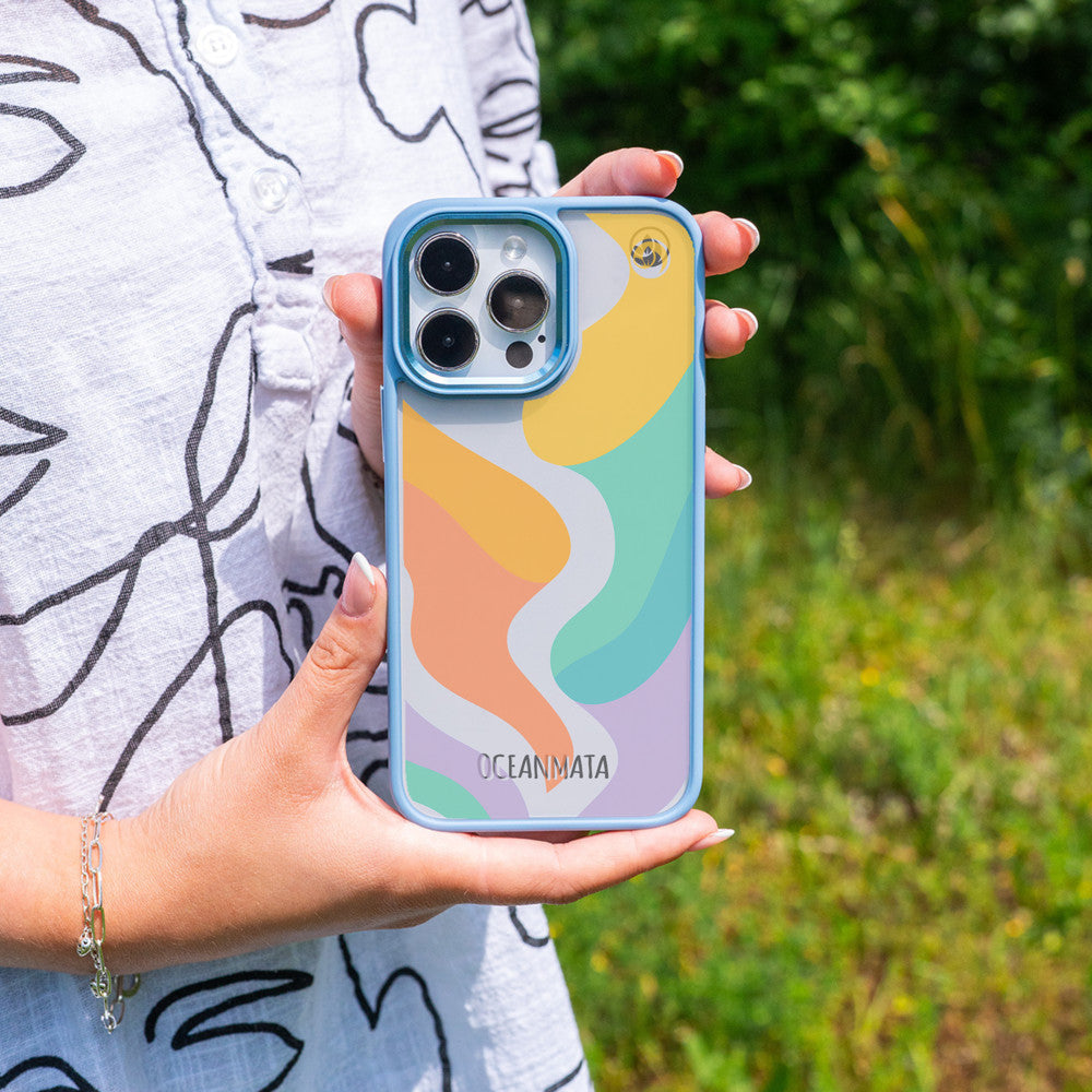 iPhone 16e hoesje - kleurrijke golven - "Tide Flow" - duurzaam