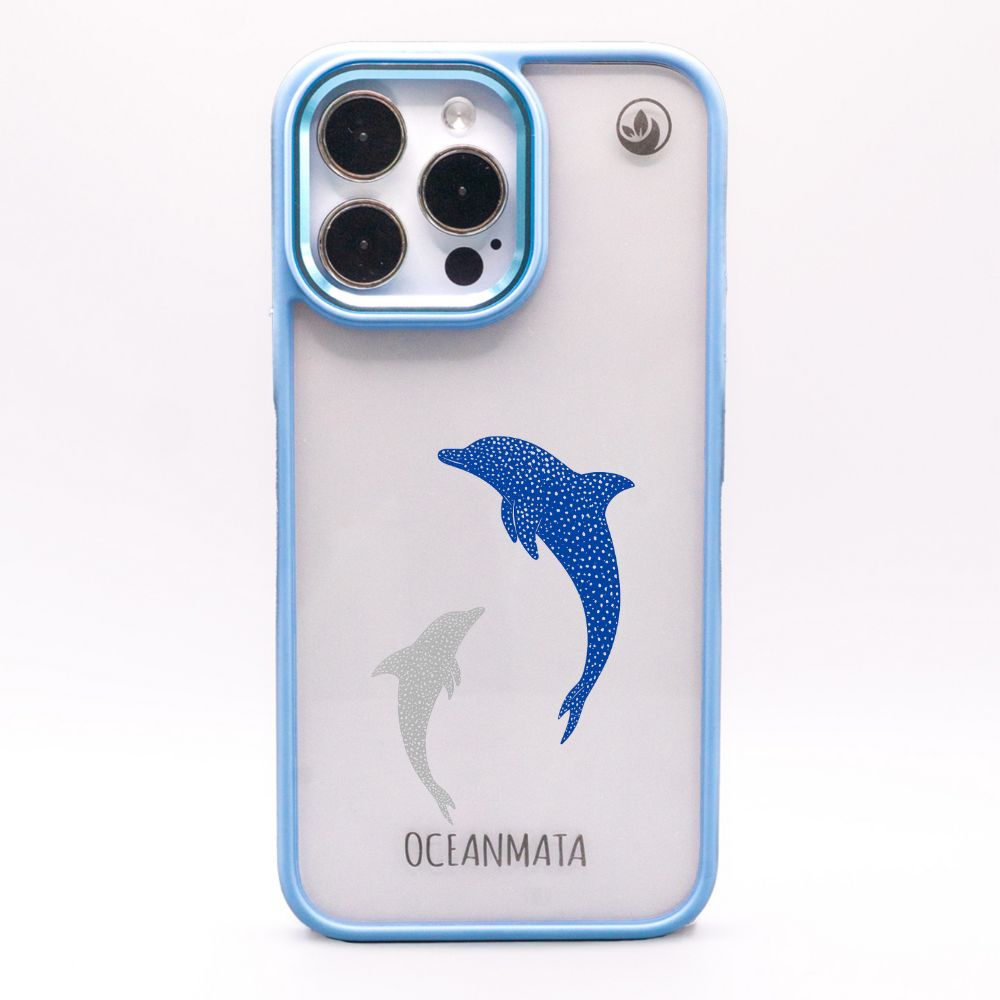 iPhone 16 pro max case - dolphin blue - "Dolphin Twins" - sustainable