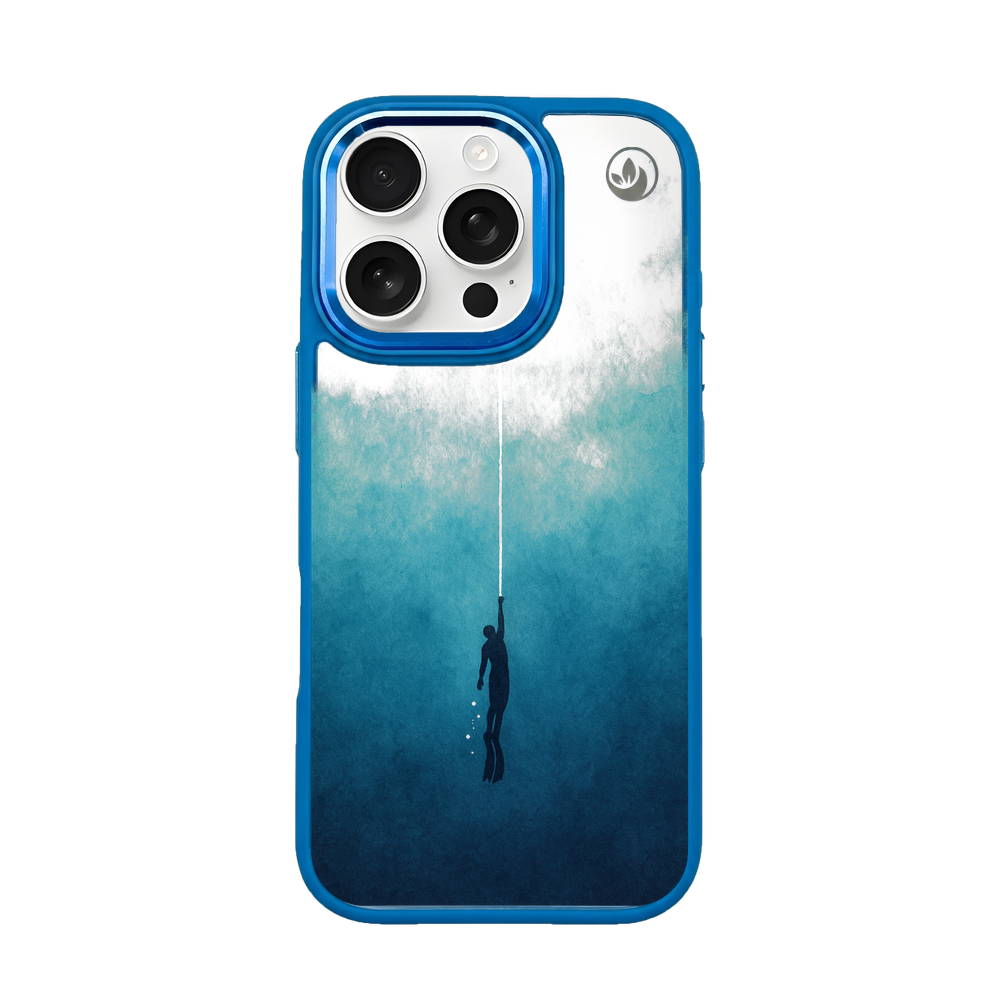 iPhone 16 pro hoesje - Freedive blauw - "Freedive" - duurzaam