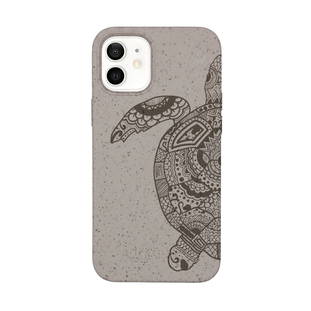 iPhone 12 mini case - beige - "GREEN TURTLE" - sustainable