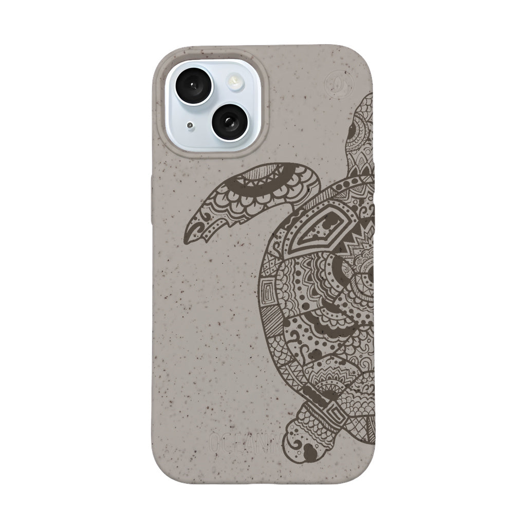 iPhone 15 Hülle - beige - "GREEN TURTLE" - nachhaltig