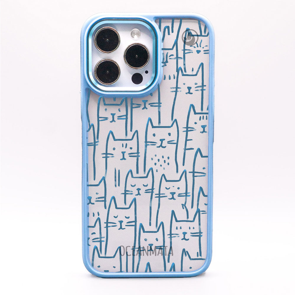 iPhone 15 Hülle - Katzen blau - "miau" - nachhaltig
