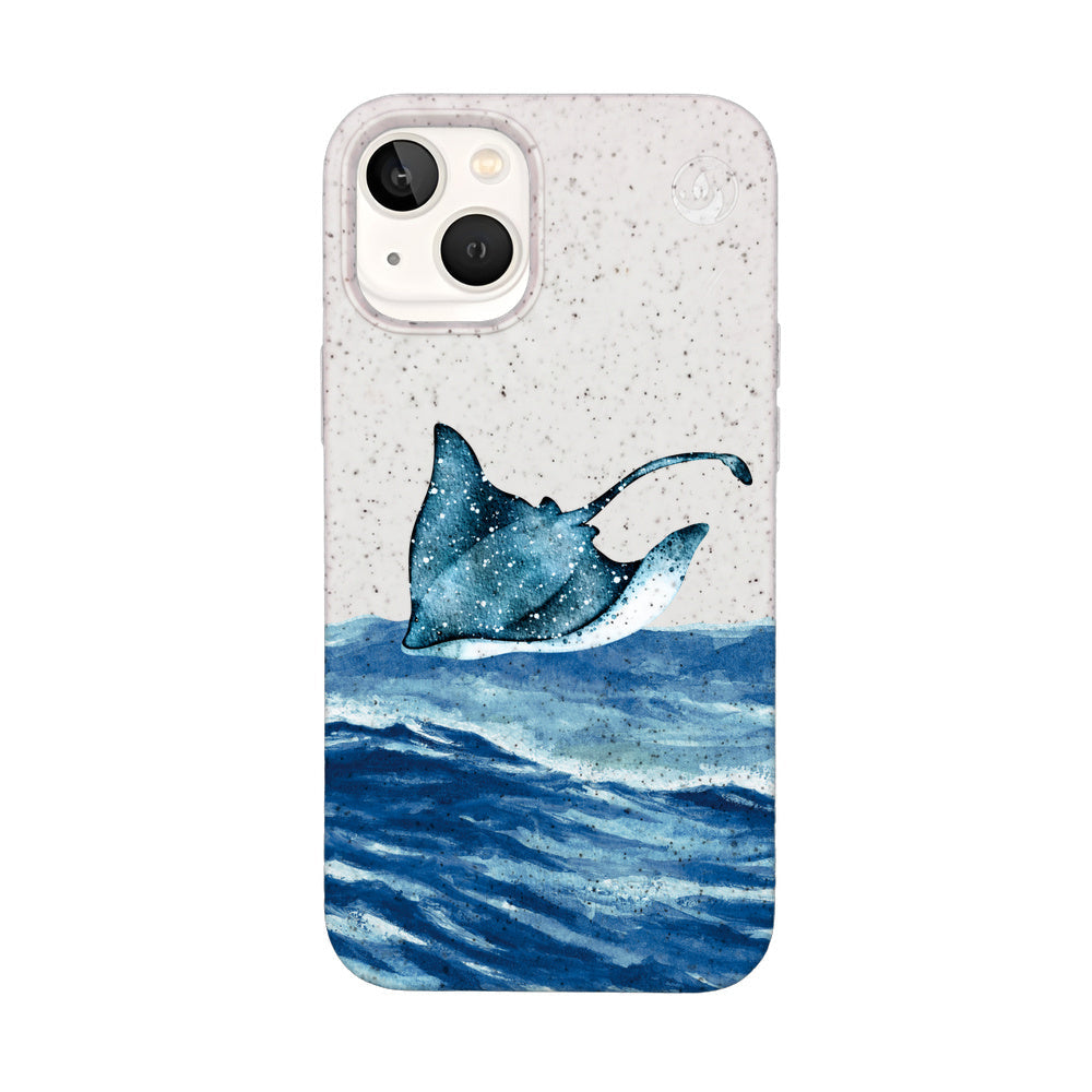 iPhone 13 mini hoesje - wit Manta - "Manta Wave" - duurzaam