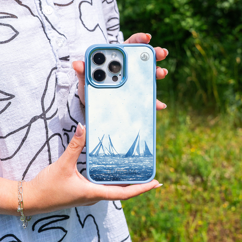 iPhone 16e/17e Hülle - segeln blau - "BlueHorizon" - nachhaltig