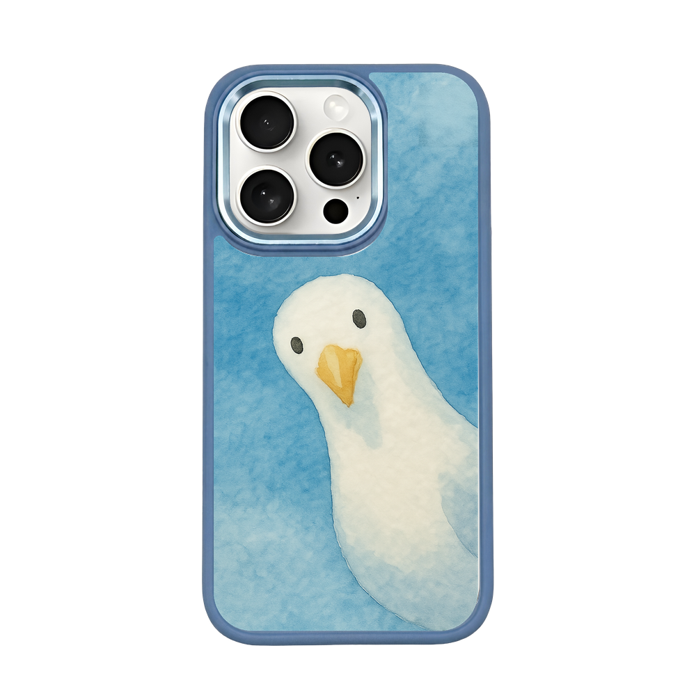 iPhone 15 pro hoesje - Meeuwenblauw - "Meeuw" - duurzaam