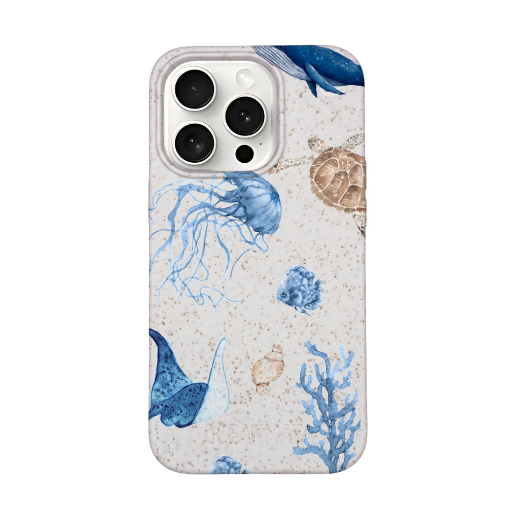 iPhone 15 pro Hülle - weiß Schildkröte - "Sea Turtle & Friends" - nachhaltig