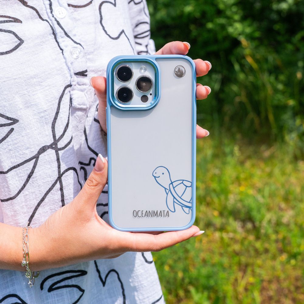 iPhone 13 pro hoesje - schildpadblauw - "Schildi" - duurzaam