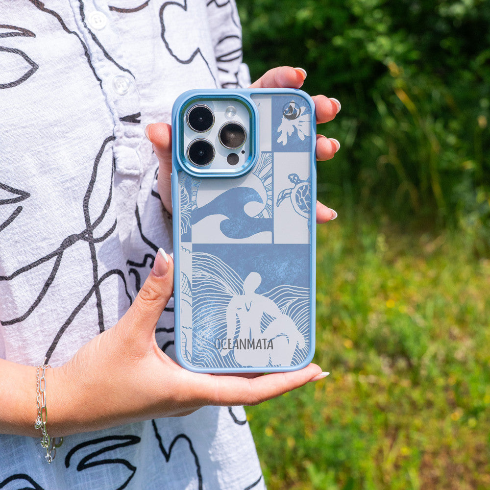 iPhone 13 hoesje - Line Art Ocean - "Waves of Balance" - duurzaam