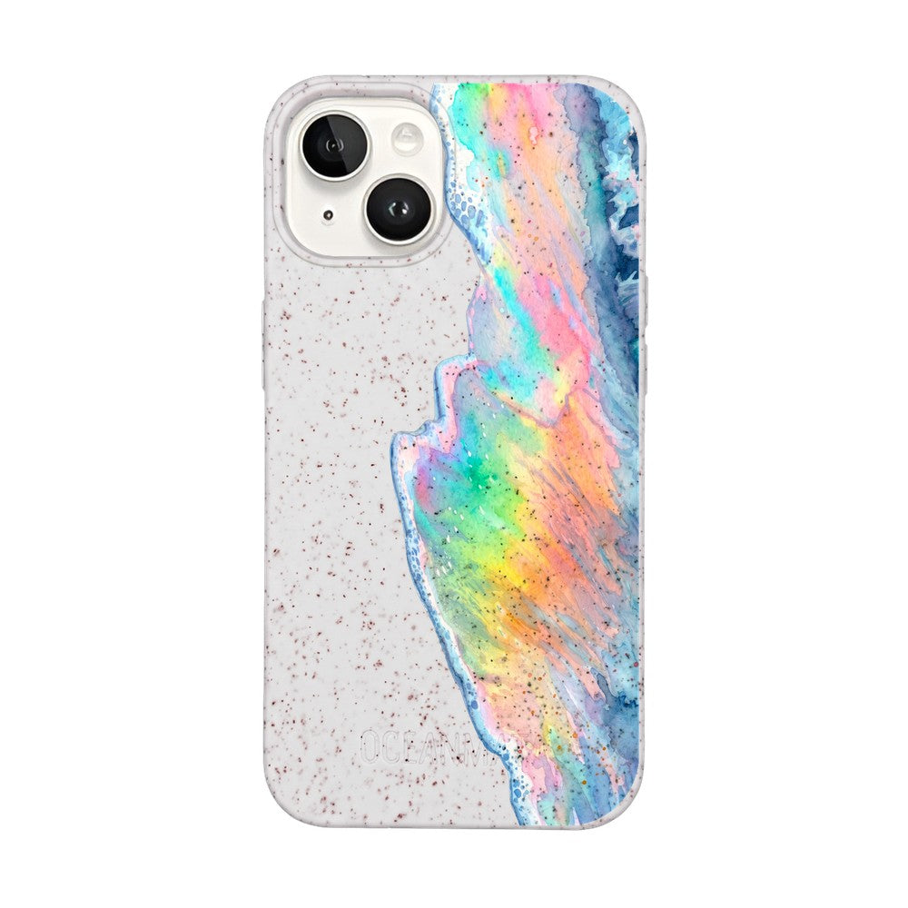 iPhone 14 Hülle - Regenbogen Welle weiß - "WaveOfPride" - nachhaltig
