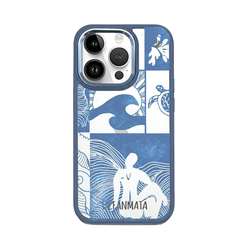 iPhone 14 pro hoesje - Line Art Ocean - "Waves of Balance" - duurzaam