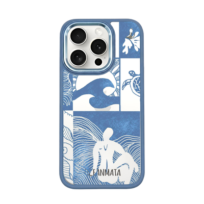 iPhone 15 pro hoesje - Line Art Ocean - "Waves of Balance" - duurzaam