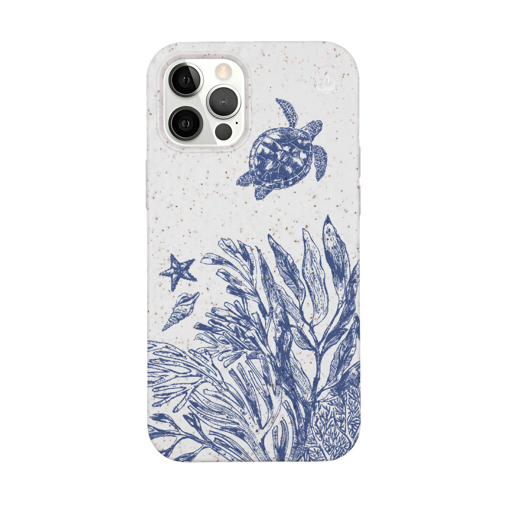 iPhone 12 pro / iPhone 12 Hülle - Schildkröten weiß - "White Silent Waves" - nachhaltig