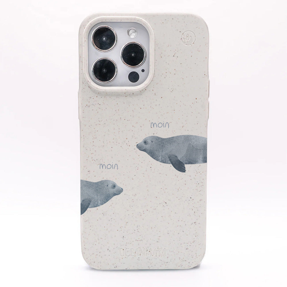 iPhone 13 mini Hülle - Robbe weiß - "mooornin" - nachhaltig