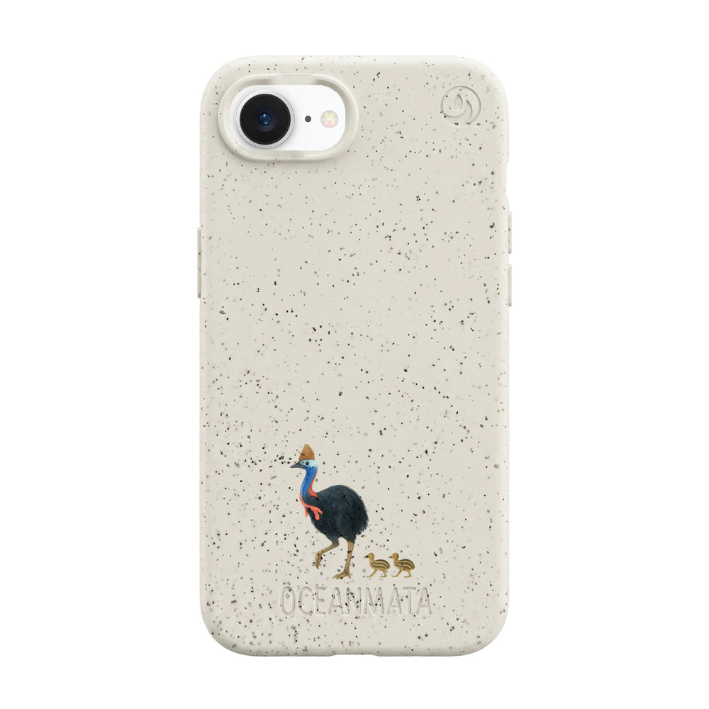 iPhone 16e/17e Hülle - Cassowary weiß - "CassowaryStroll" - nachhaltig