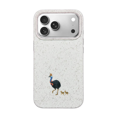 iPhone 18 Pro / 17 Pro Hülle - Cassowary weiß - "CassowaryStroll" - nachhaltig