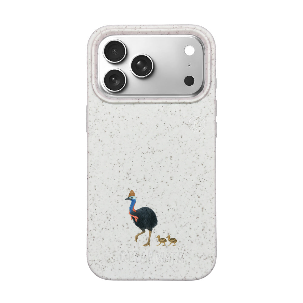 iPhone 18 Pro / 17 Pro Hülle - Cassowary weiß - "CassowaryStroll" - nachhaltig