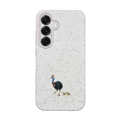 Samsung S25 Hülle - Cassowary weiß - "CassowaryStroll" - nachhaltig