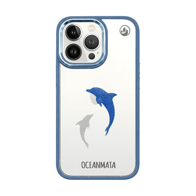 iPhone 13 pro max hoesje - dolfijnblauw - "Dolphin Twins" - duurzaam