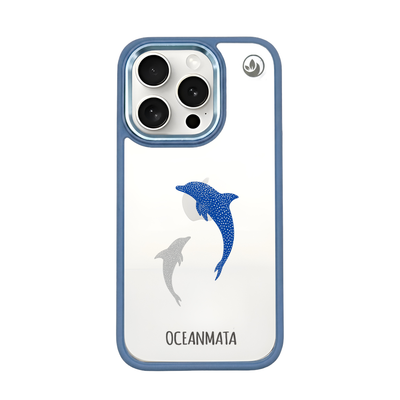 iPhone 15 pro hoesje - dolfijnblauw - "Dolphin Twins" - duurzaam