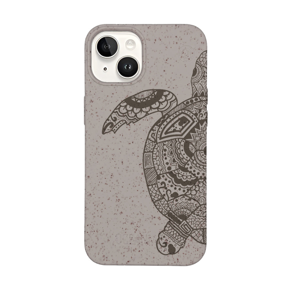 iPhone 14 Hülle - beige - "GREEN TURTLE" - nachhaltig