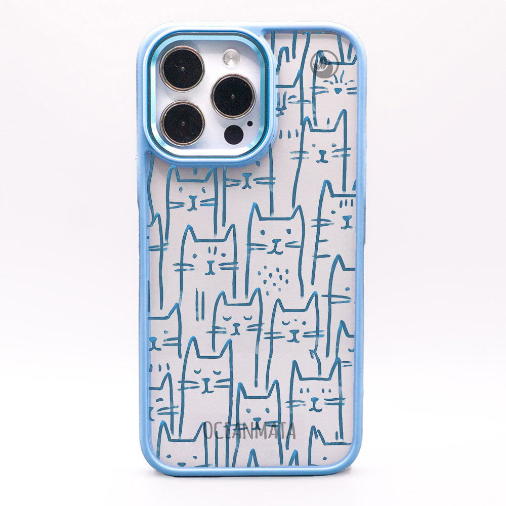 iPhone 15 Hülle - Katzen blau - "miau" - nachhaltig