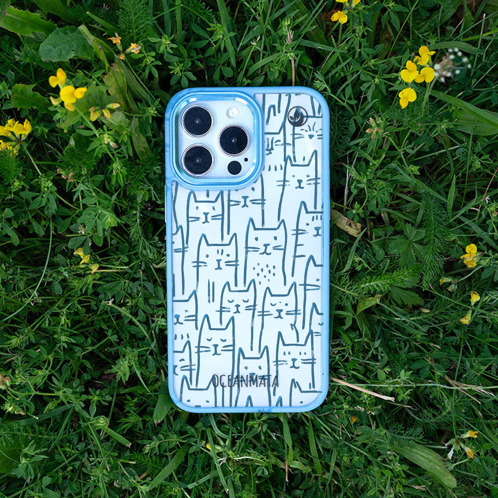 iPhone 15 pro Hülle - Katzen blau - "miau" - nachhaltig