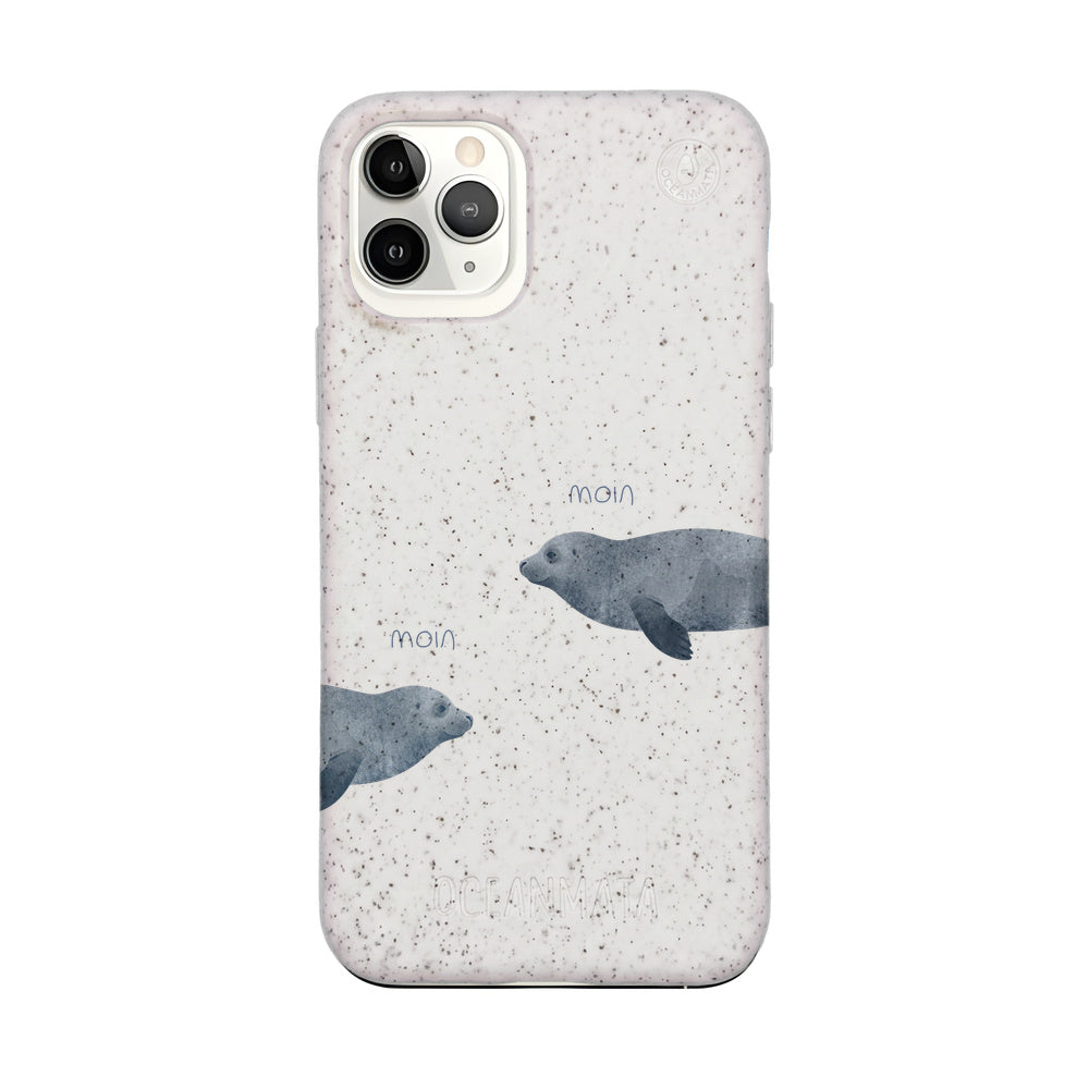 iPhone 11 pro Hülle - Robbe weiß - "mooornin" - nachhaltig