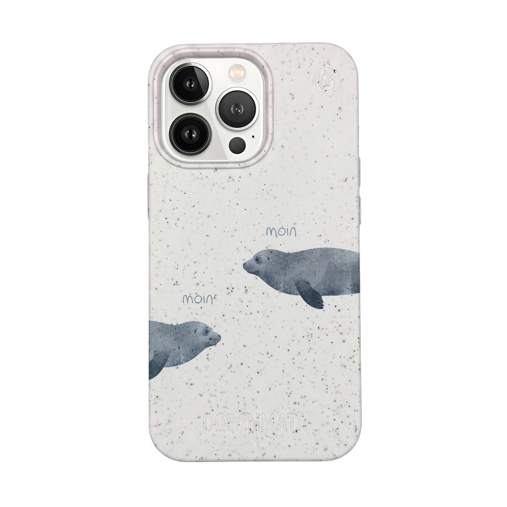 iPhone 13 pro max Hülle - Robbe weiß - "mooornin" - nachhaltig