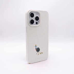iPhone 16e/17e Hülle - Cassowary weiß - "CassowaryStroll" - nachhaltig