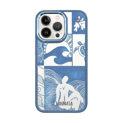 iPhone 13 pro max hoesje - Line Art Ocean - "Waves of Balance" - duurzaam