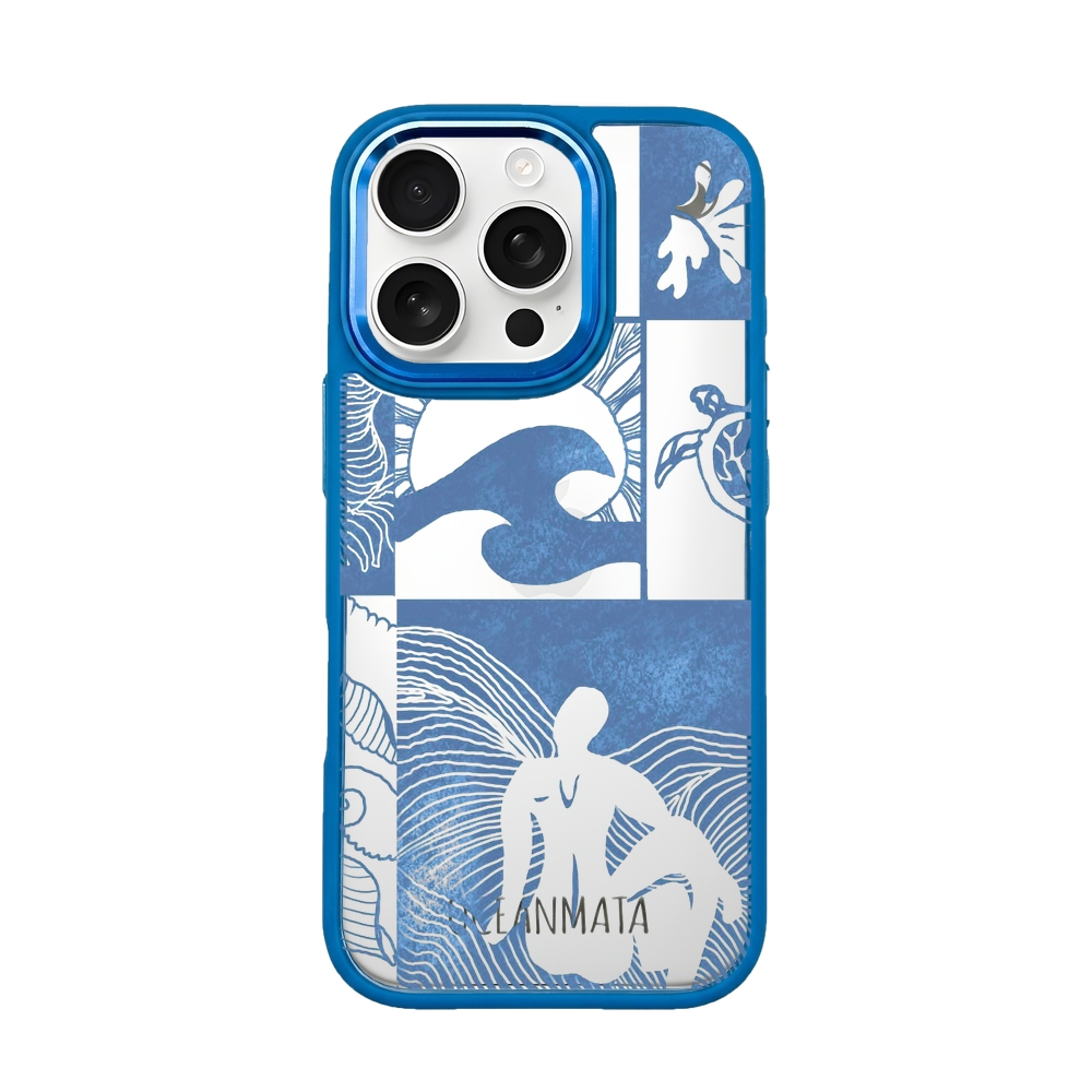 iPhone 16 pro hoesje - Line Art Ocean - "Waves of Balance" - duurzaam
