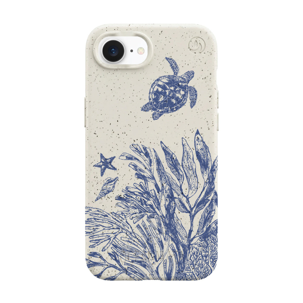 iPhone 16e Hülle - Schildkröten weiß - "White Silent Waves" - nachhaltig